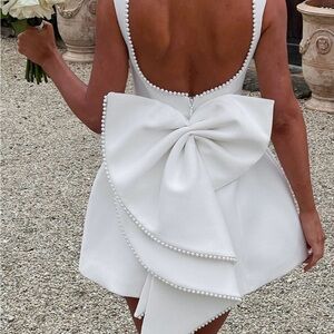 White Backless Dress with Pearl Accents